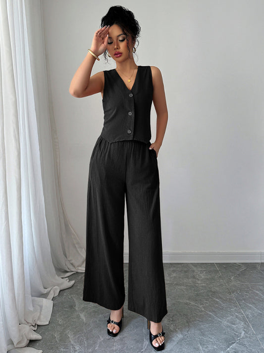 Sleeveless vest wide-leg trousers two-piece set for Women