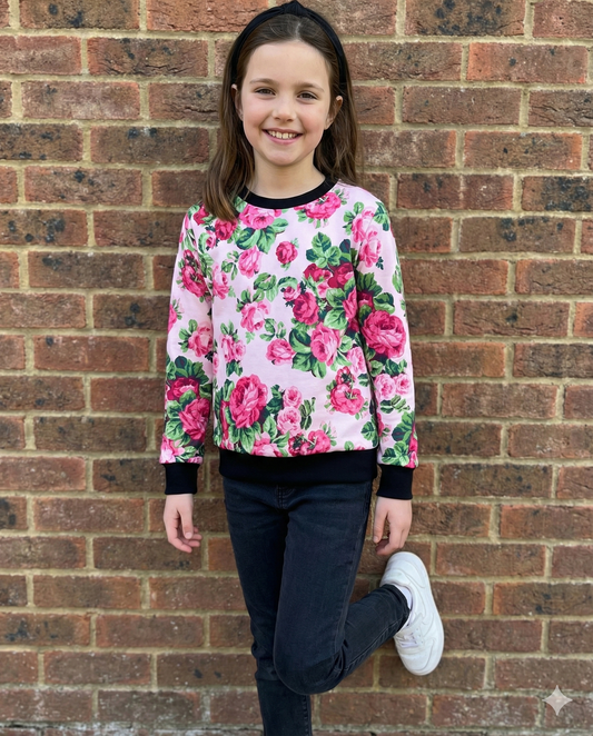 Pink Floral Print Kids Sweatshirt