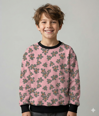 Rose Pink Flower Print Kids Sweatshirt