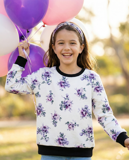Purple Floral Kids Sweatshirt