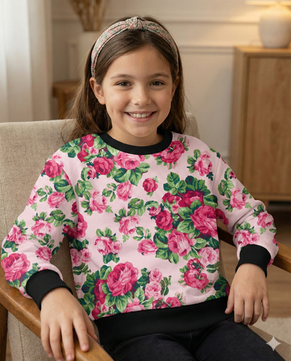 Pink Floral Print Kids Sweatshirt